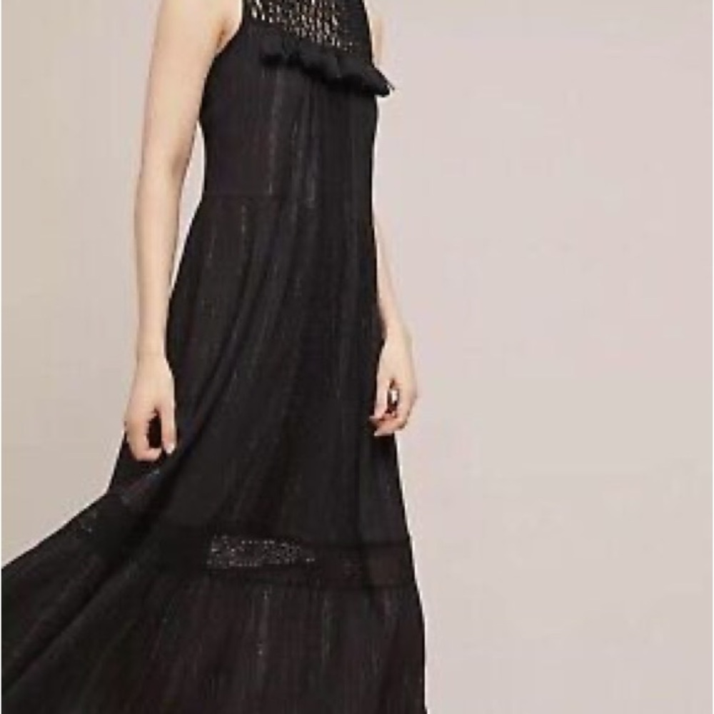 Maeve Black Tiered Ruffled Halter Maxi Dress